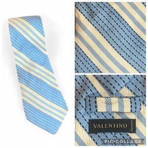 Valentino Blue and White Striped Tie